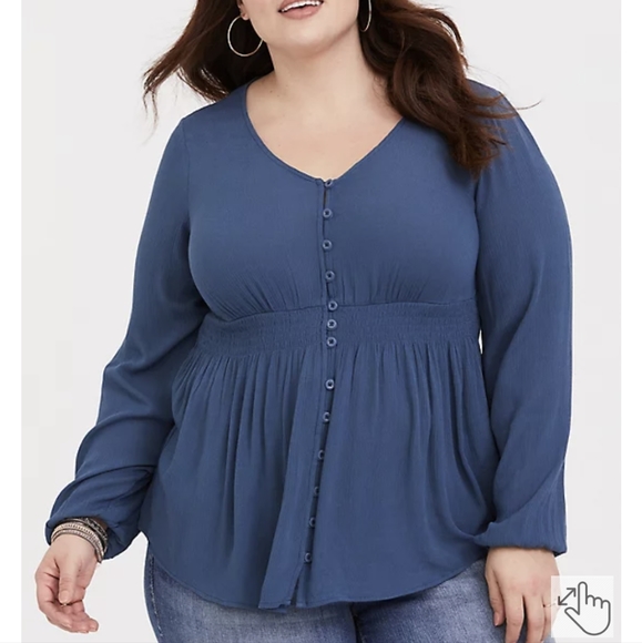 BLUE GAUZE SMOCKED BLOUSE - Picture 4 of 7